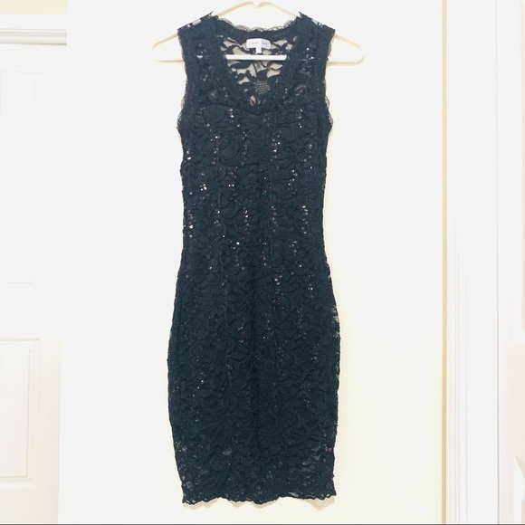 EMERALD SUNDAE black lace sequin bodycon dress S - Picture 2 of 9